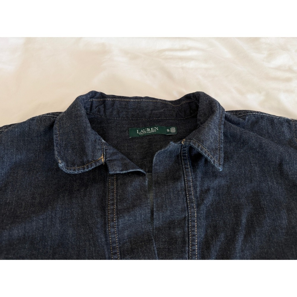 Lauren Ralph Lauren Denim T-Shirt Dress Dark Wash Split Neck Indigo Short Sleeve - Picture 3 of 8